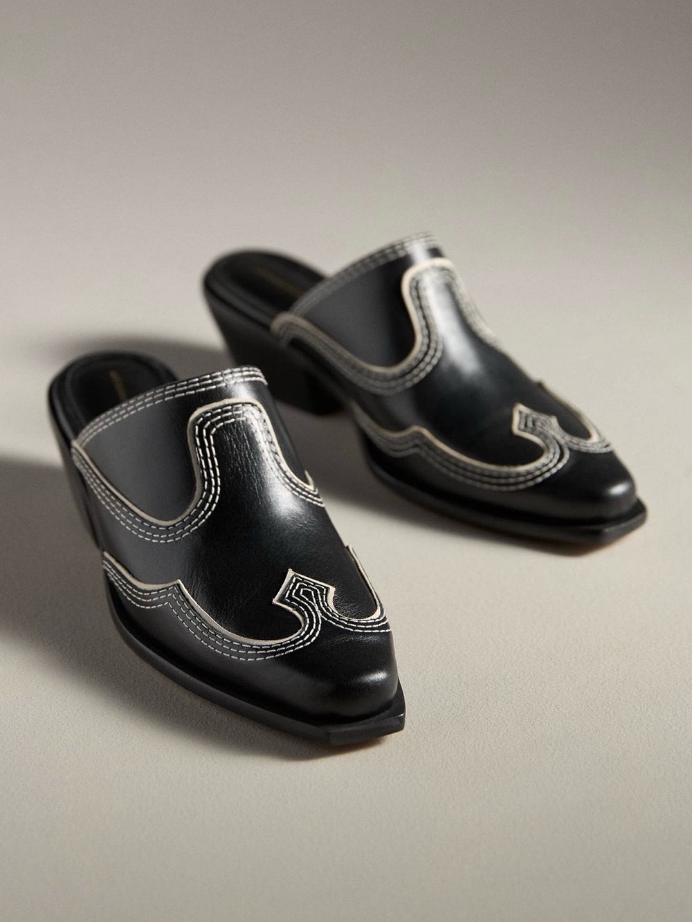 Anthropologie Black Western Leather Mules Size 38 (7.5) worn once